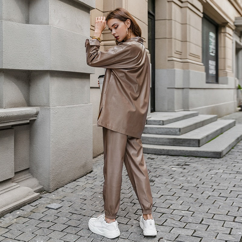A Two-piece leather jacket and leather pants free delivery