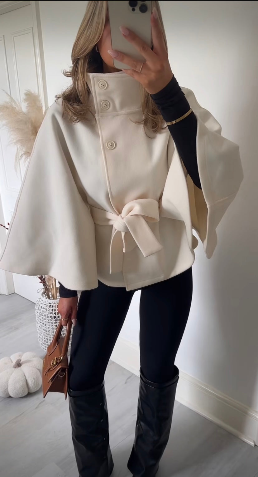 A Winter High Neck Batwing Sleeve Coat With Belt Fashion Loose Elegant Button Top Trench Coat For Women Clothing free delivery