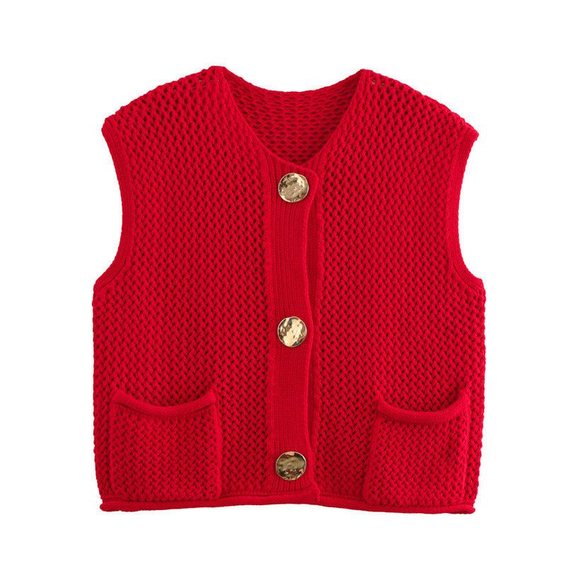 New Spring And Summer European And American Style Casual Breasted Thick Needle Knitted Vest Top free delivery