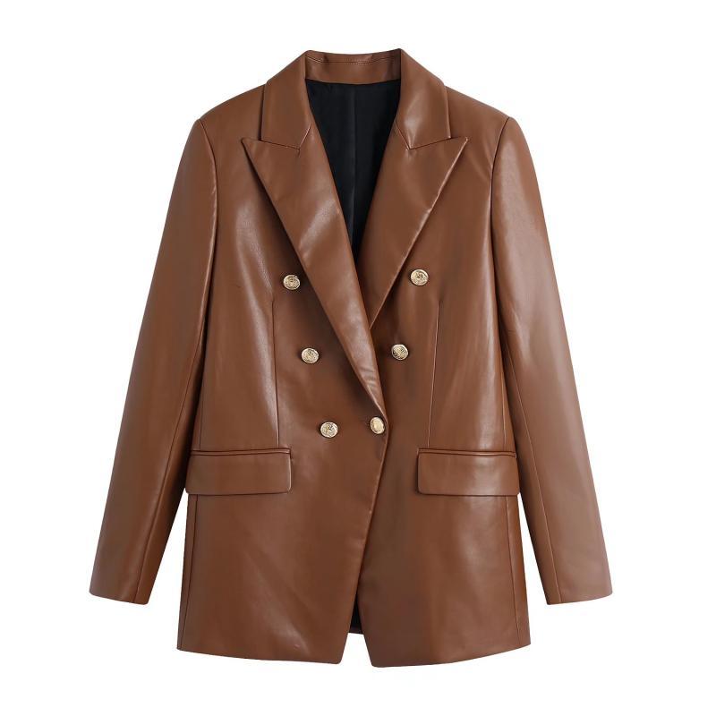 A Women's Simple French Faux Leather Blazer free delivery