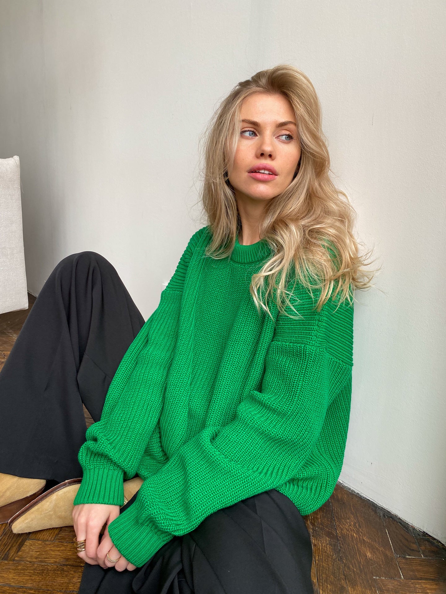 A Sweater Round Neck Loose Solid Color Sweater free delivery