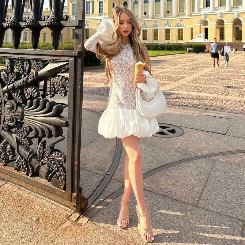 A Women's Clothing Fashion Long Sleeve See-through Lace Dress free delivery