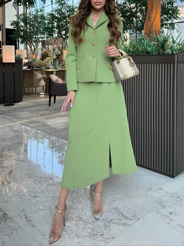 A Solid Color Blazer & Slit Skirt Suit free delivery