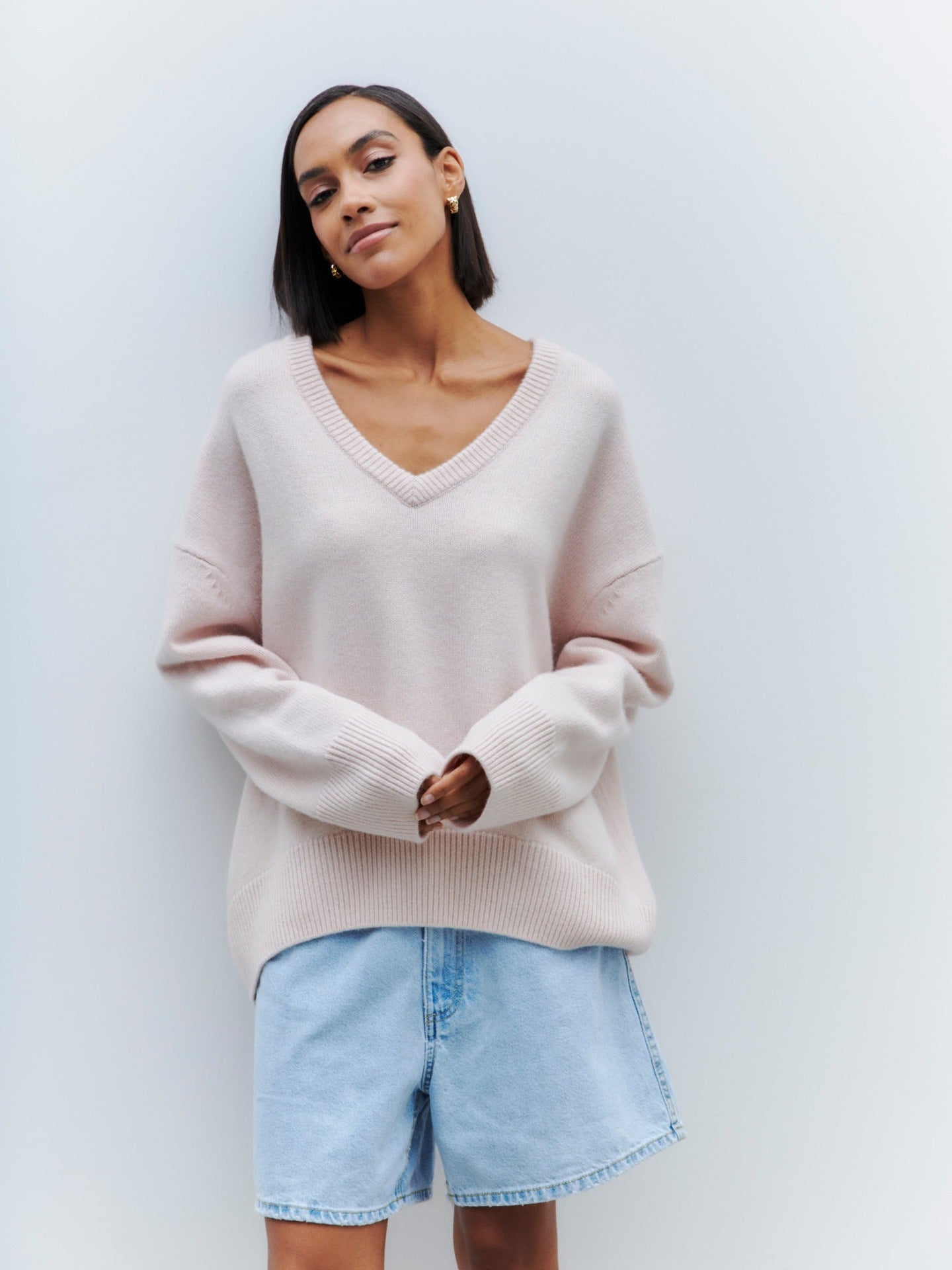 A Internet Hot Sweater V-neck Loose Long Sleeve free delivery