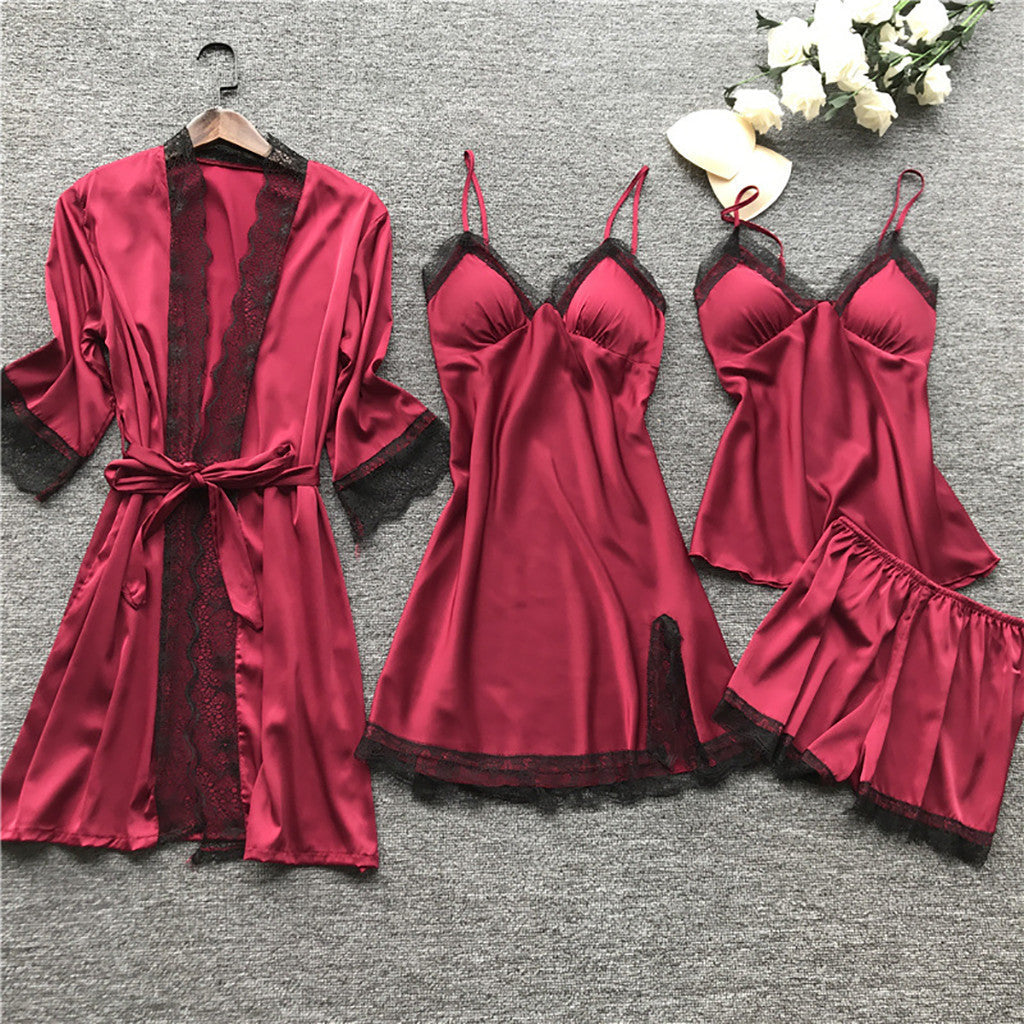 A Women's Suspender Pajamas 4-piece Set With Chest Pad free delivery