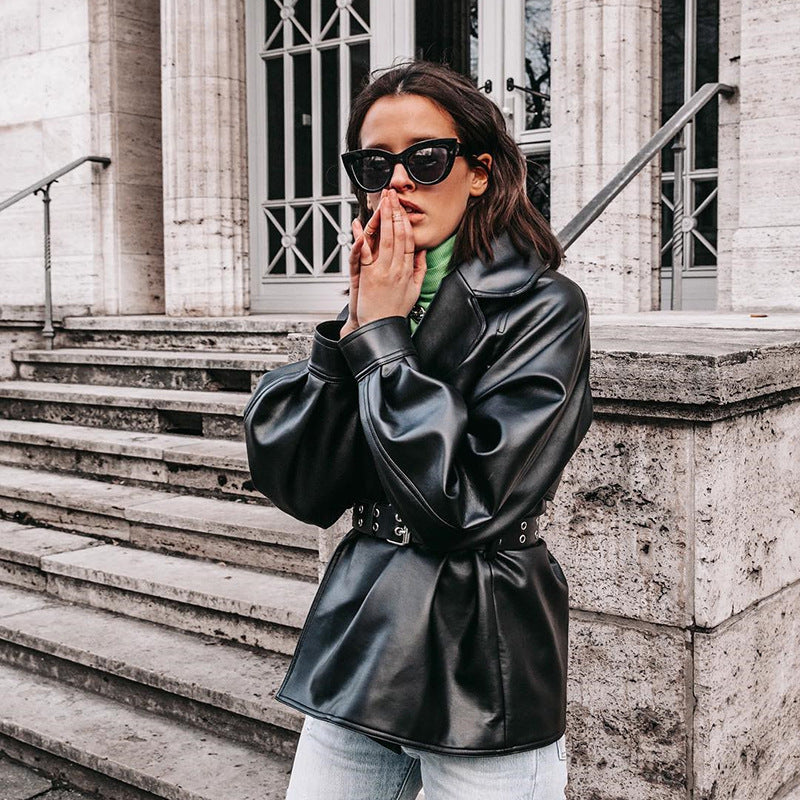 A Leather coat locomotive windbreaker free delivery