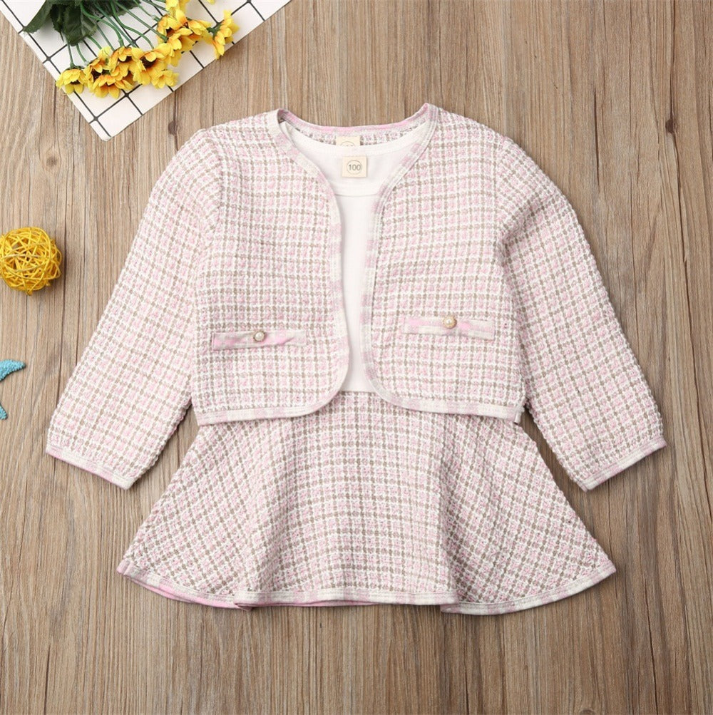 Long-sleeved Dresses Two-piece Children's Baby Small Incense Wind Suit free delivery