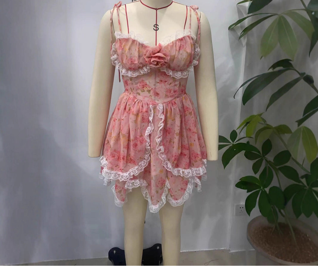A Women's Fashionable Lace Irregular Swing Suspender Skirt free delivery