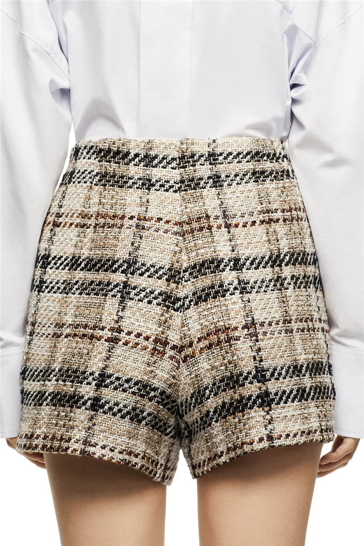 A High Waist Slim Long Legs Contrast Color Plaid Wide-leg Pants free delivery
