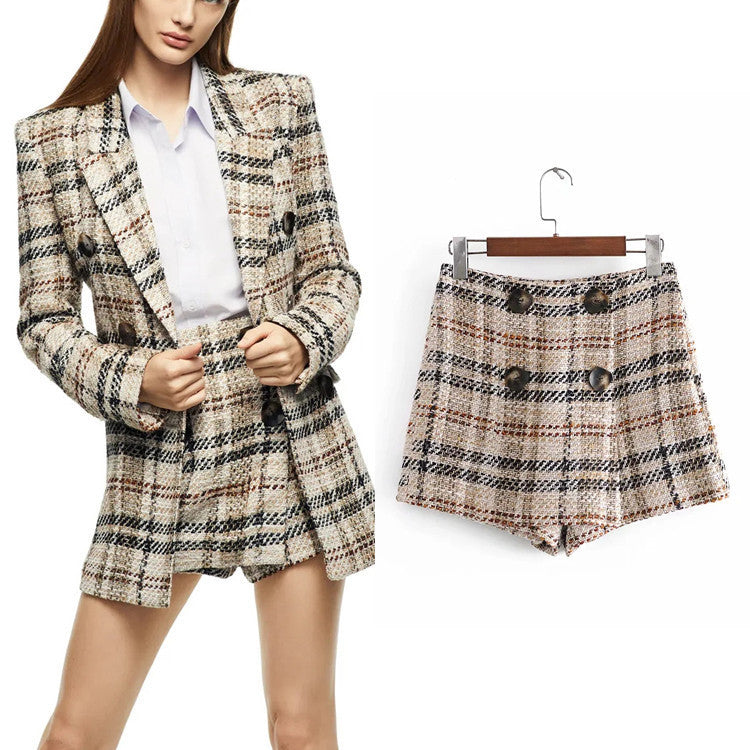 A High Waist Slim Long Legs Contrast Color Plaid Wide-leg Pants free delivery