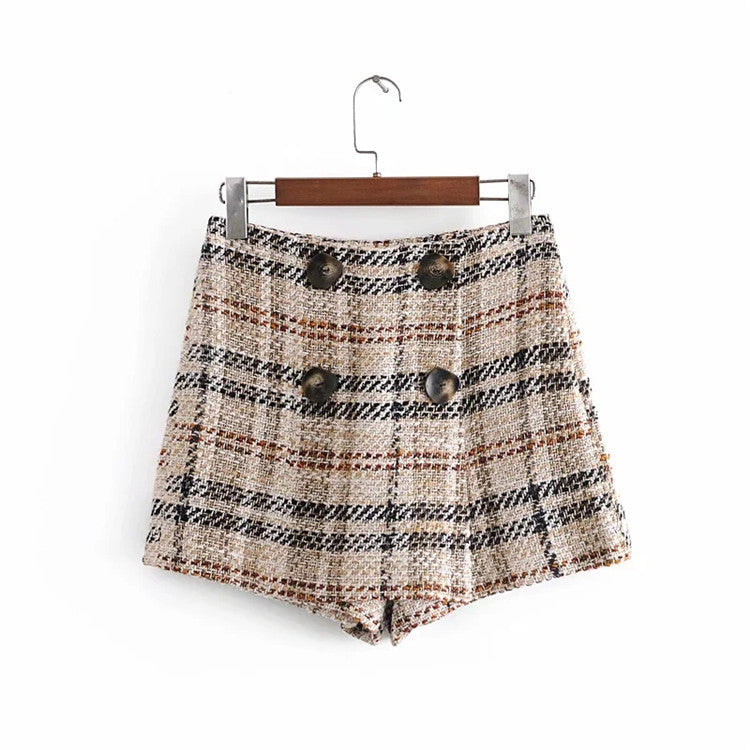 A High Waist Slim Long Legs Contrast Color Plaid Wide-leg Pants free delivery
