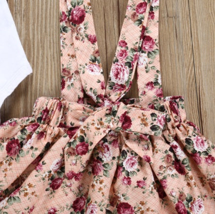 Girls' Cotton White Flying Sleeve Short-sleeved Romper Flower Suspenders Skirt Head Knot free delivery