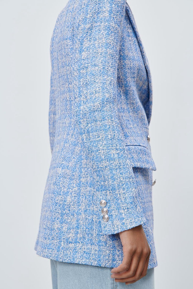 A European And American Women'S Spring New Plaid Texture Double-Breasted Mid-Length Suit Jacket free delivery