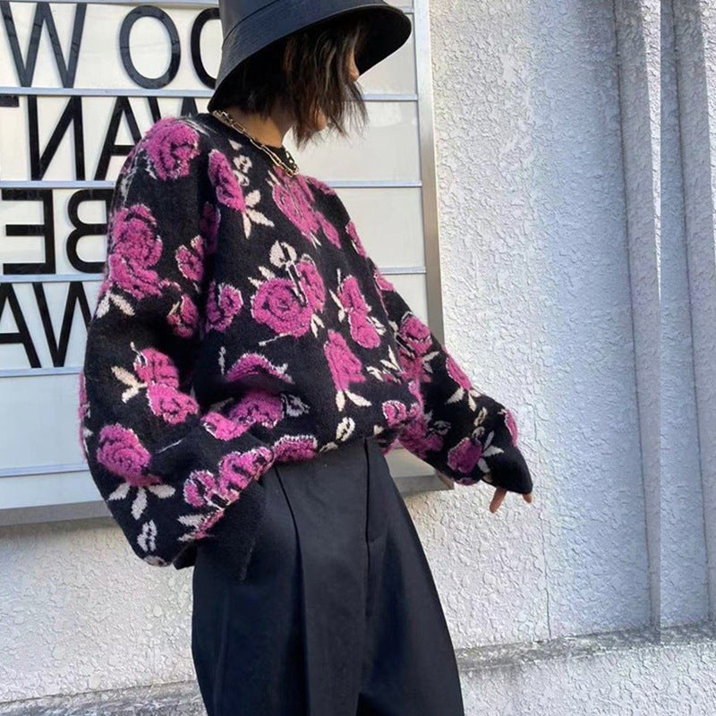 Nomikuma Vintage Flower Sweater Women Autumn New Knitted Tops O Neck Long Sleeve Retro Loose Pullover Jumpers Sueter Mujer free delivery