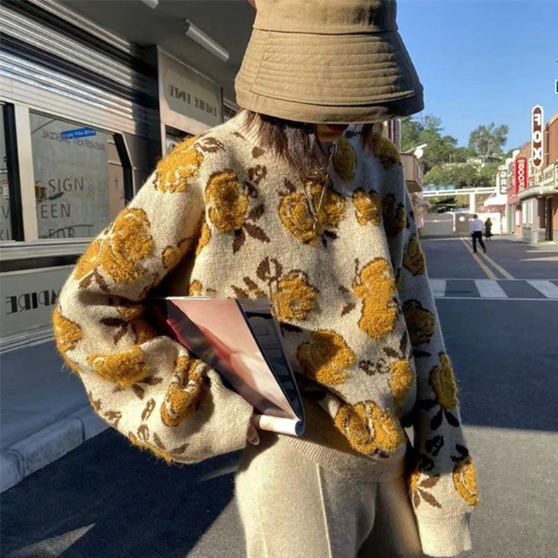 Nomikuma Vintage Flower Sweater Women Autumn New Knitted Tops O Neck Long Sleeve Retro Loose Pullover Jumpers Sueter Mujer free delivery