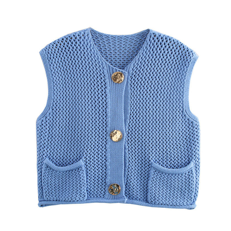 New Spring And Summer European And American Style Casual Breasted Thick Needle Knitted Vest Top free delivery