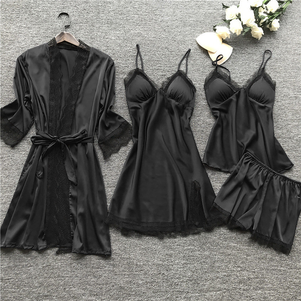 A Women's Suspender Pajamas 4-piece Set With Chest Pad free delivery