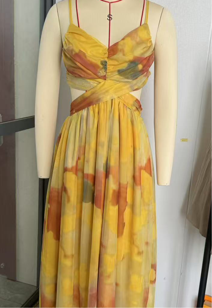 A Mesh Printing Slip Dress Holiday Leisure Party free delivery