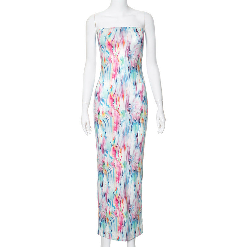 A Women's Fashion Tube Top Printing Dress free delivery