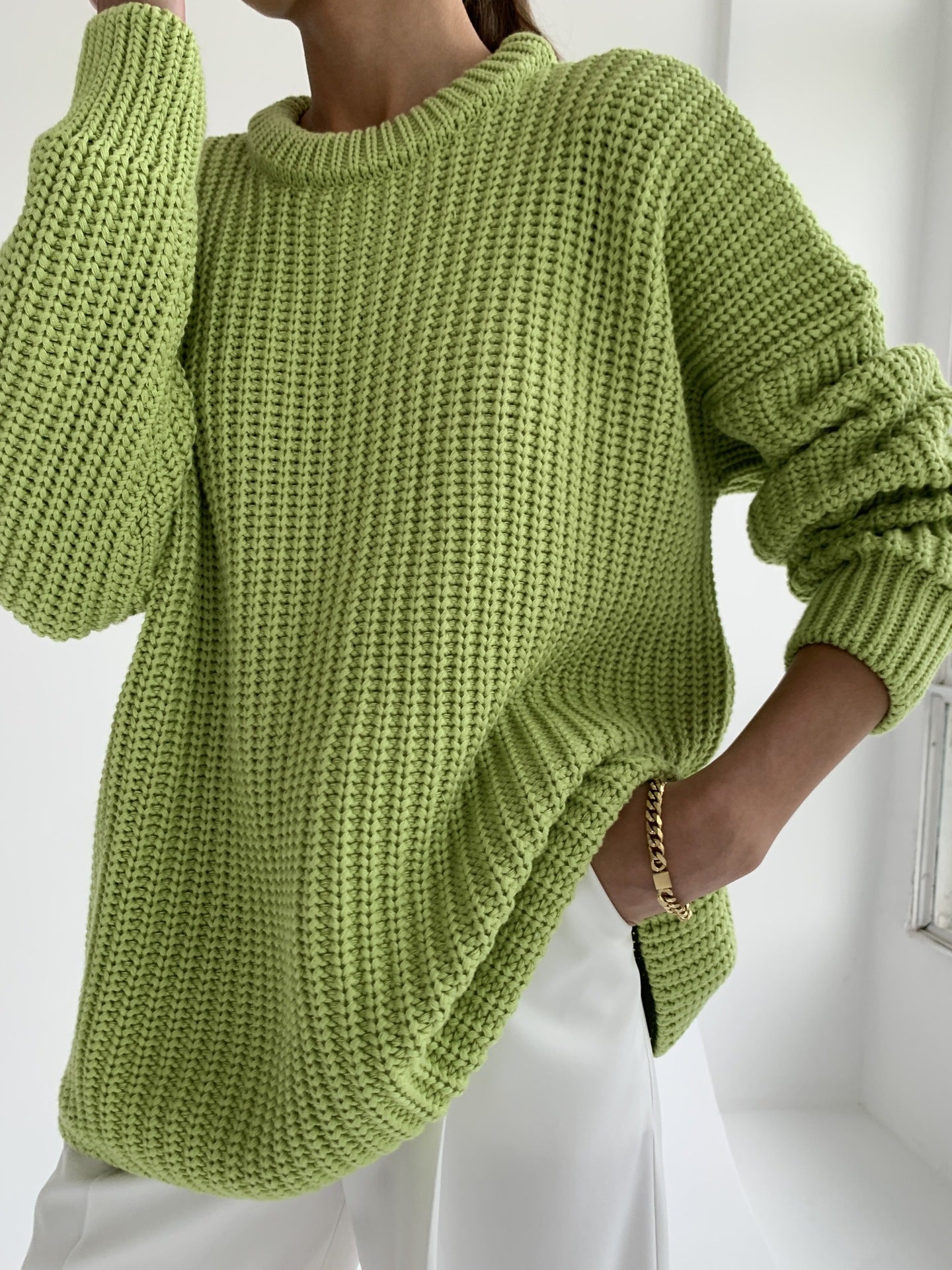 A Sweater Round Neck Loose Solid Color Sweater free delivery