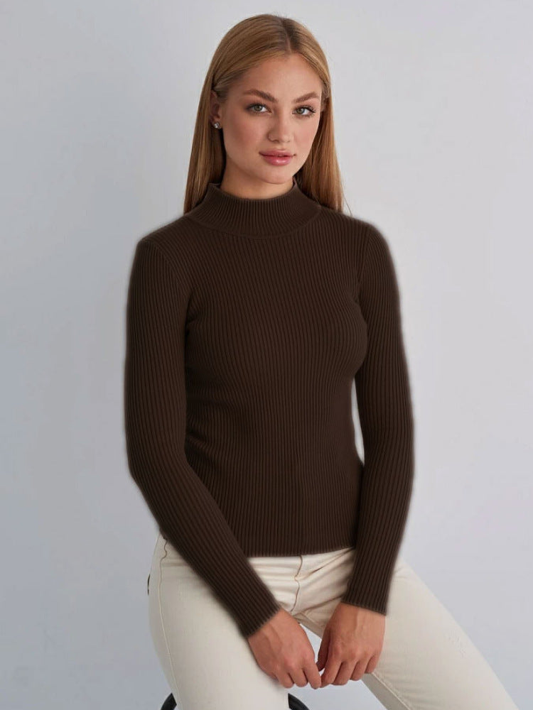 A Women's Fashion Simple Pure Color Half Collar Sweater free delivery