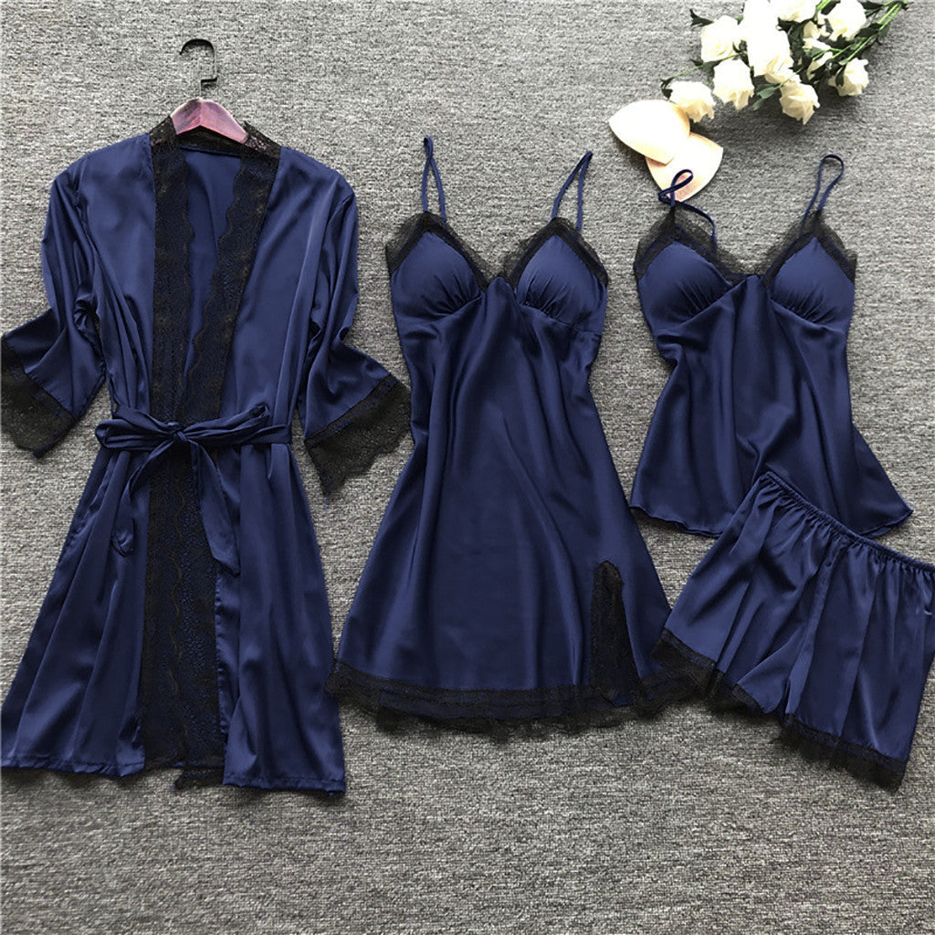 A Women's Suspender Pajamas 4-piece Set With Chest Pad free delivery