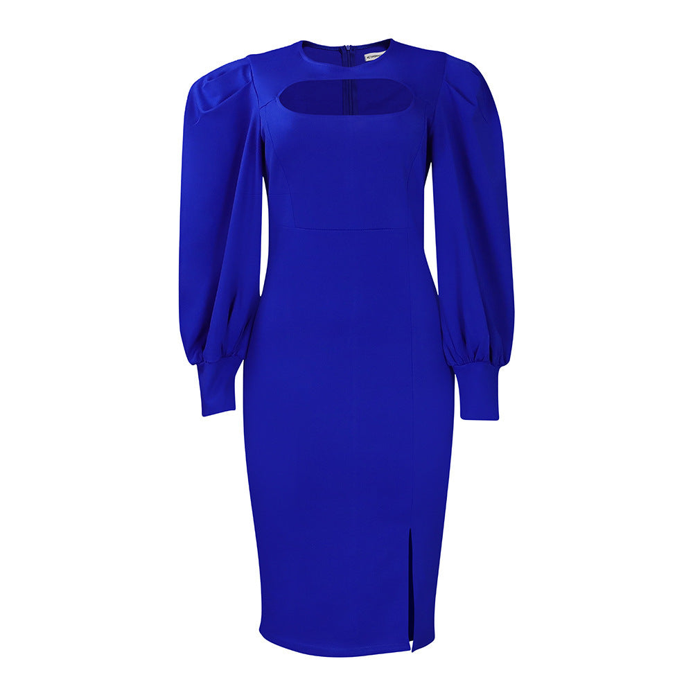 Long Sleeve Split Solid Color African Dress free delivery