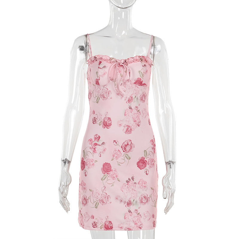 A Women's Summer Fashion Style Sweet Tie-neck Printing Dress free delivery