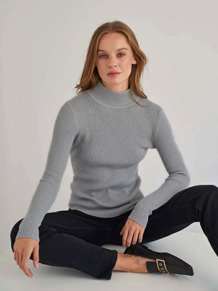 A Women's Fashion Simple Pure Color Half Collar Sweater free delivery