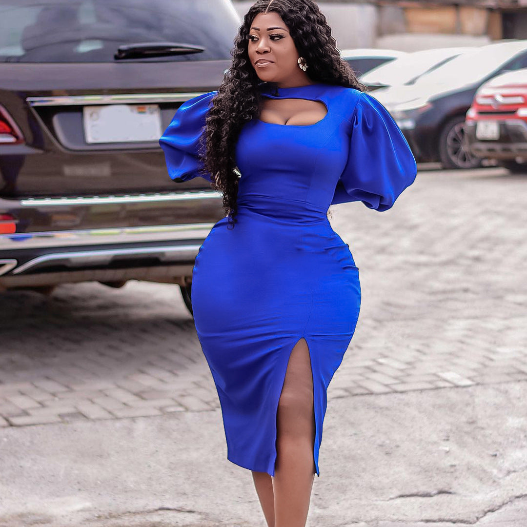 Long Sleeve Split Solid Color African Dress free delivery