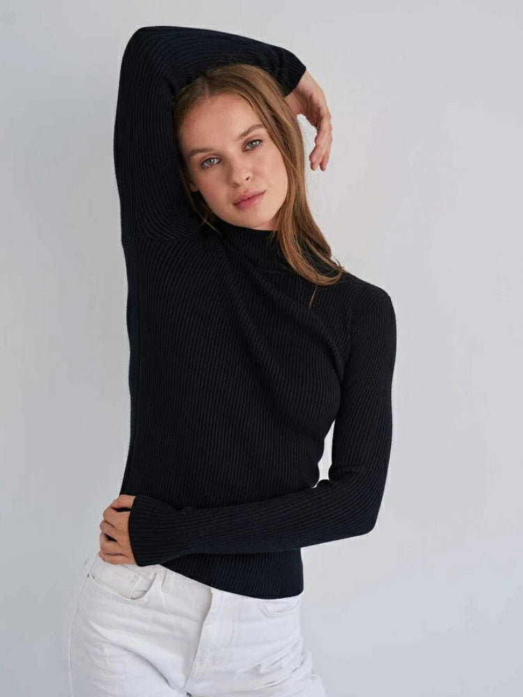 A Women's Fashion Simple Pure Color Half Collar Sweater free delivery