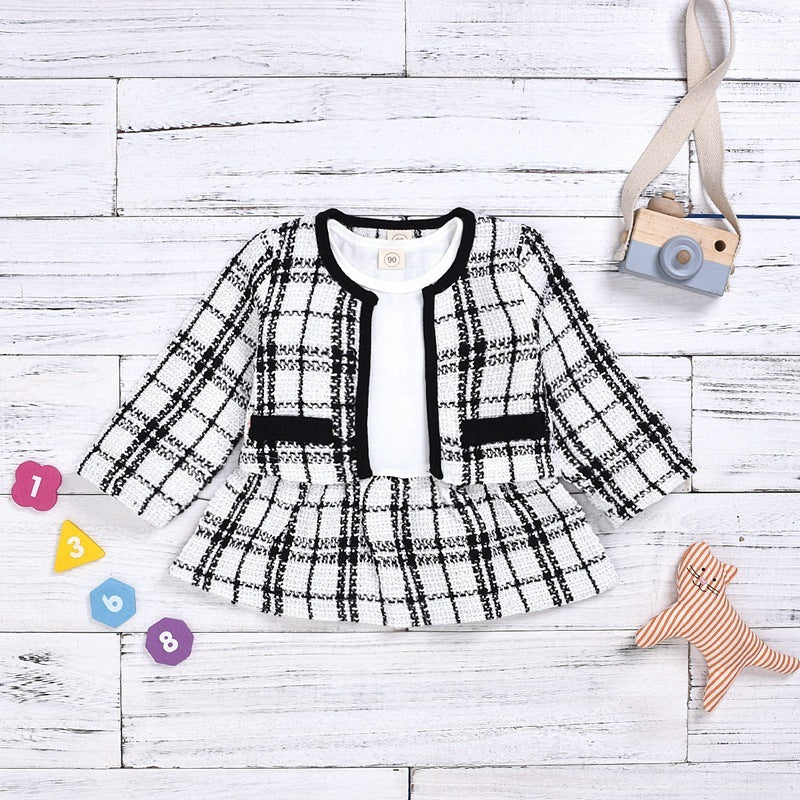 Long-sleeved Dresses Two-piece Children's Baby Small Incense Wind Suit free delivery
