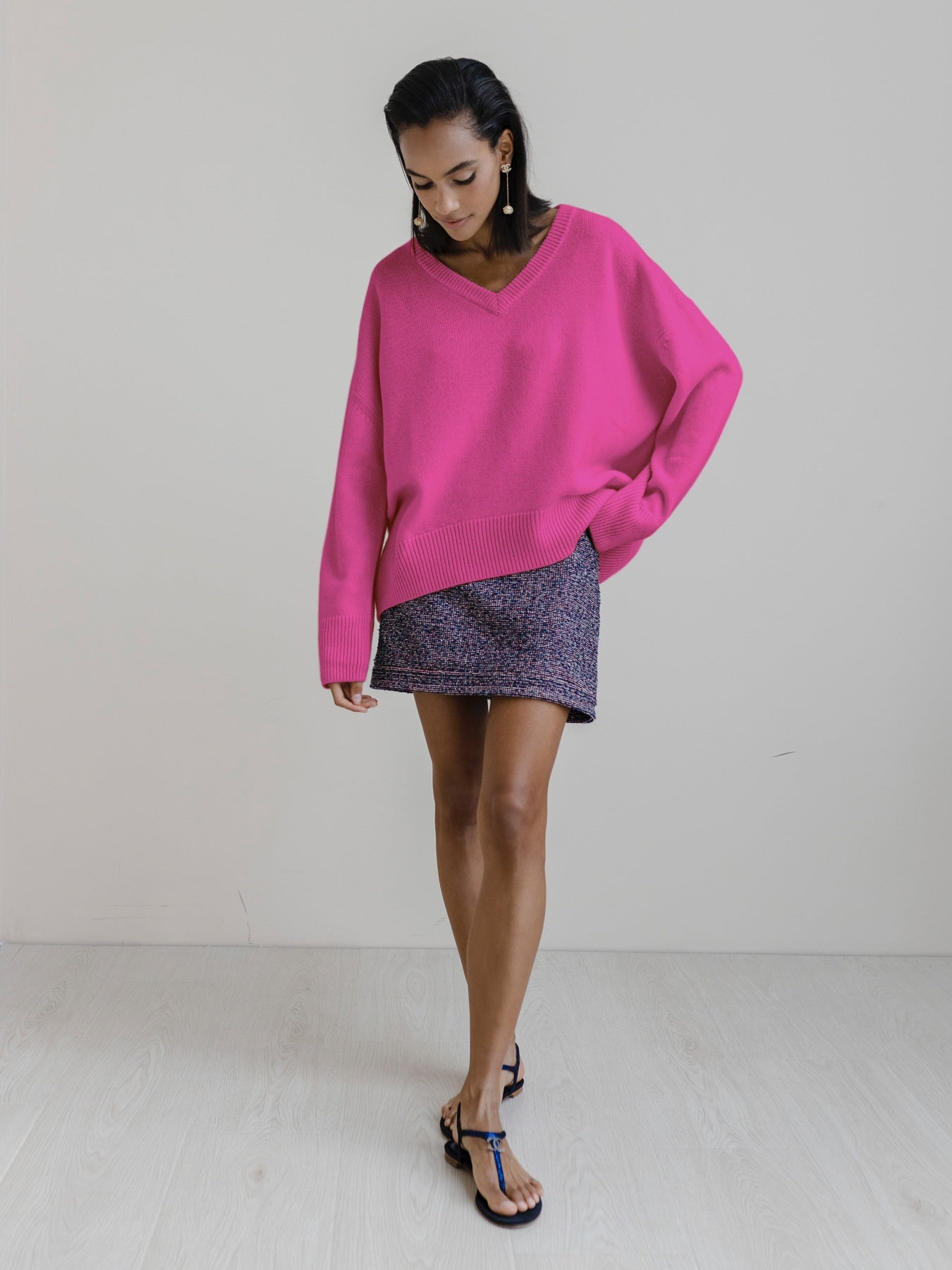 A Internet Hot Sweater V-neck Loose Long Sleeve free delivery