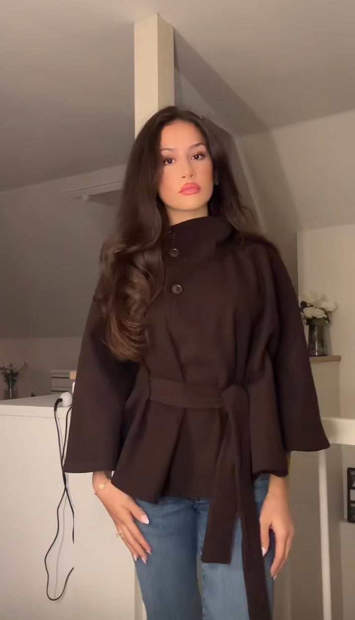 A Winter High Neck Batwing Sleeve Coat With Belt Fashion Loose Elegant Button Top Trench Coat For Women Clothing free delivery