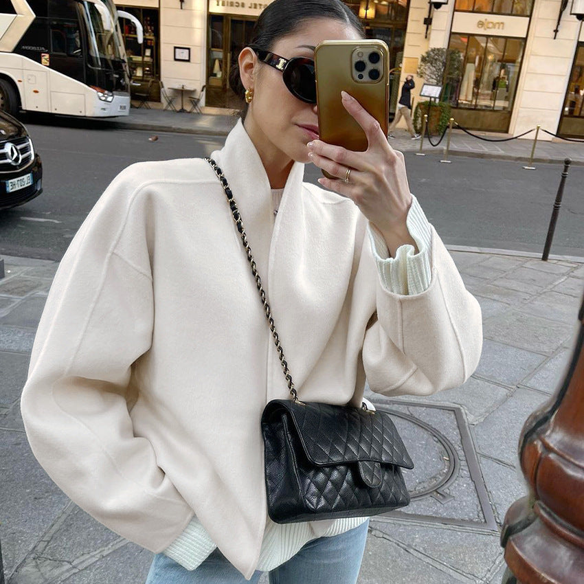 A Women's Fashion Spliced Warm Woolen Coat free delivery