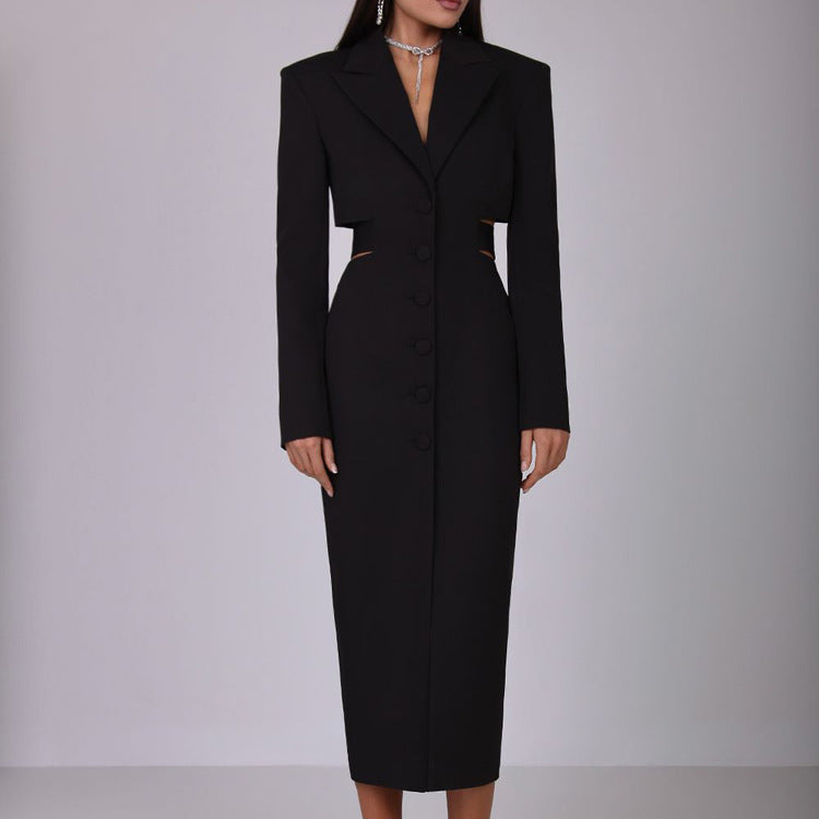Hollow-out Midriff Single-breasted Long Sleeve Business Suit And Dress free delivery