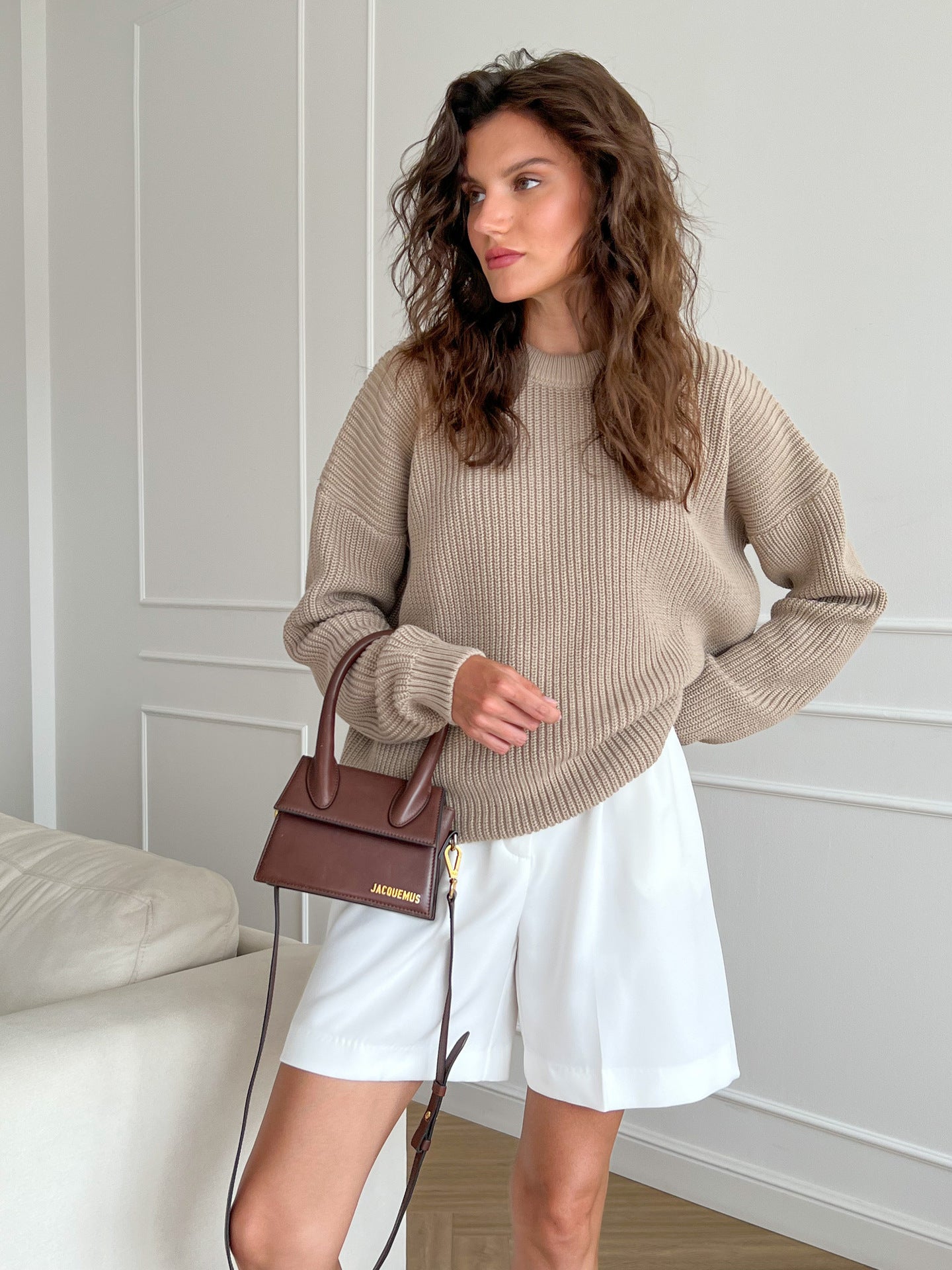 A Sweater Round Neck Loose Solid Color Sweater free delivery