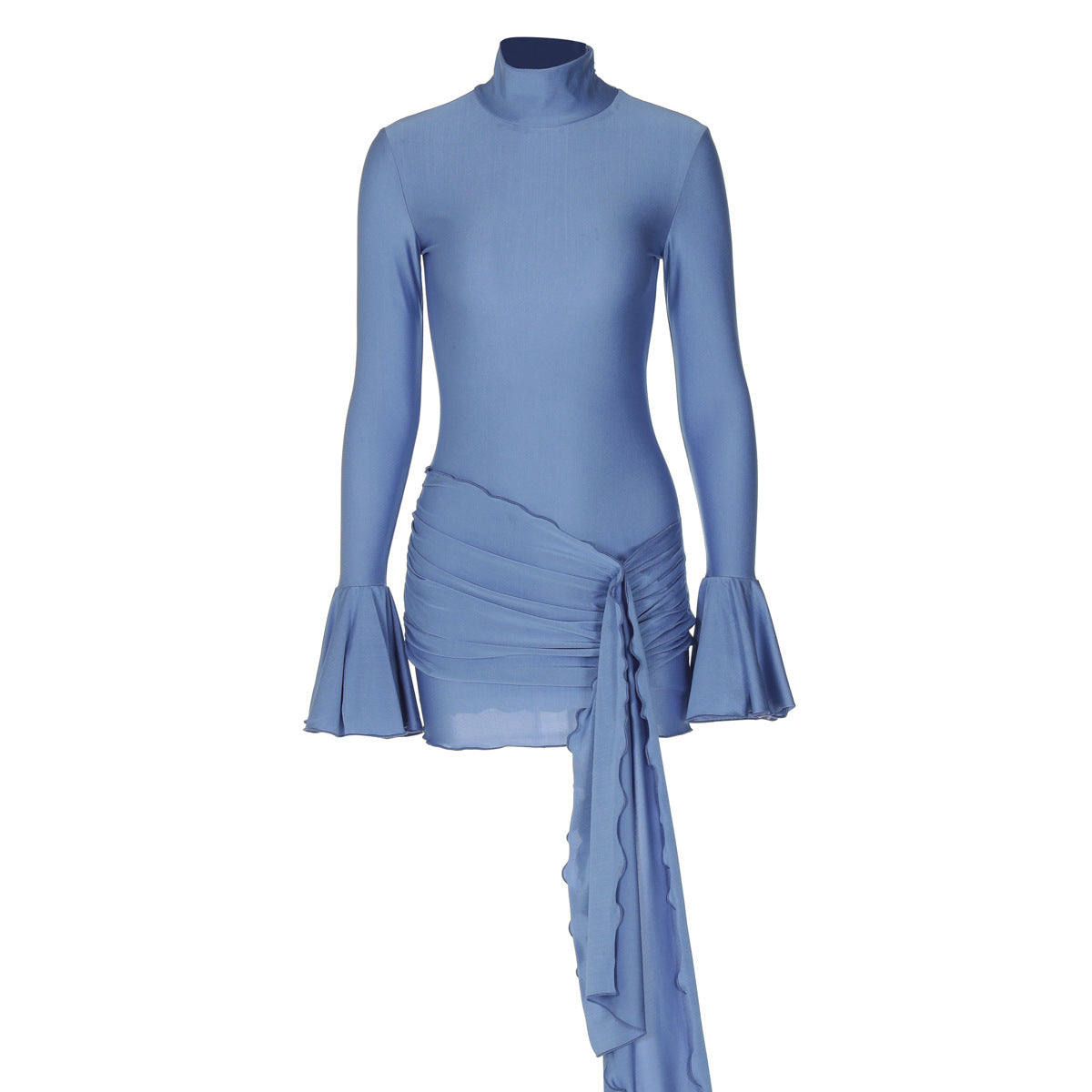 Pure Color Half Collar Bell Sleeve Sexy Skinny Hip Dress free delivery