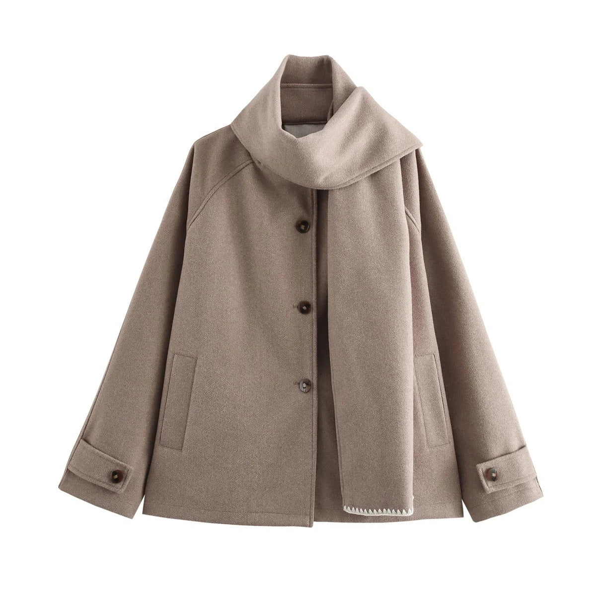 A Women's Detachable Scarf Collar Short Coat free delivery