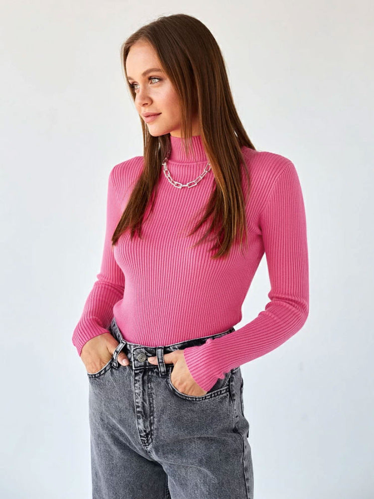 A Women's Fashion Simple Pure Color Half Collar Sweater free delivery