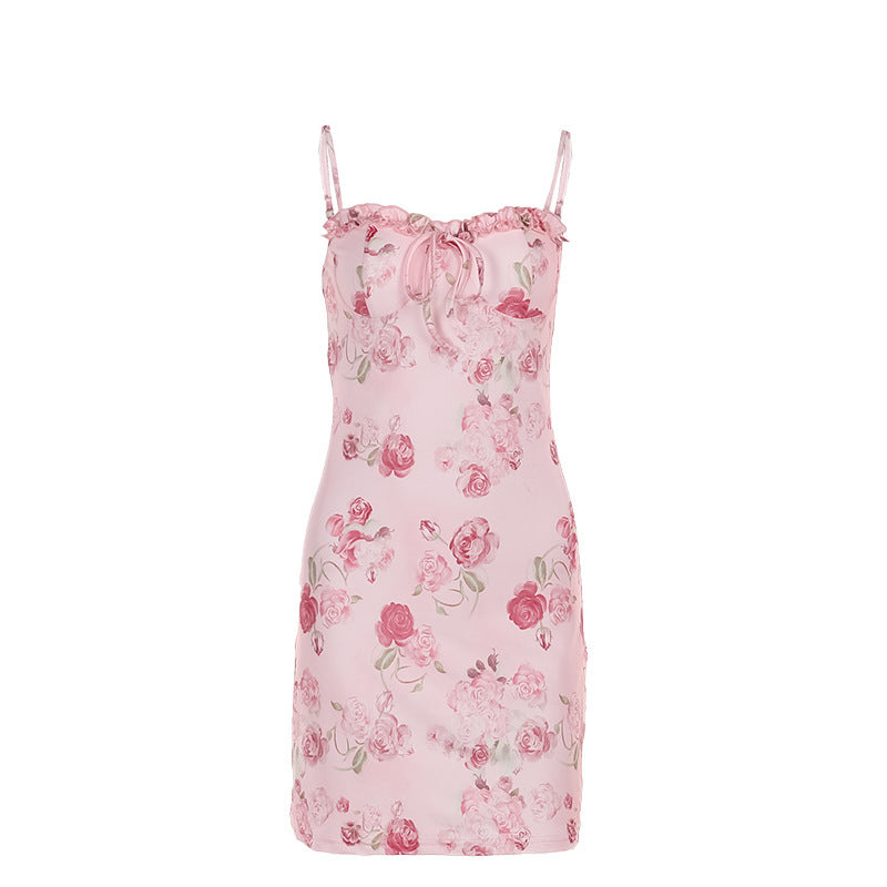 A Women's Summer Fashion Style Sweet Tie-neck Printing Dress free delivery