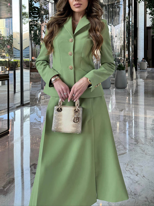 A Solid Color Blazer & Slit Skirt Suit free delivery