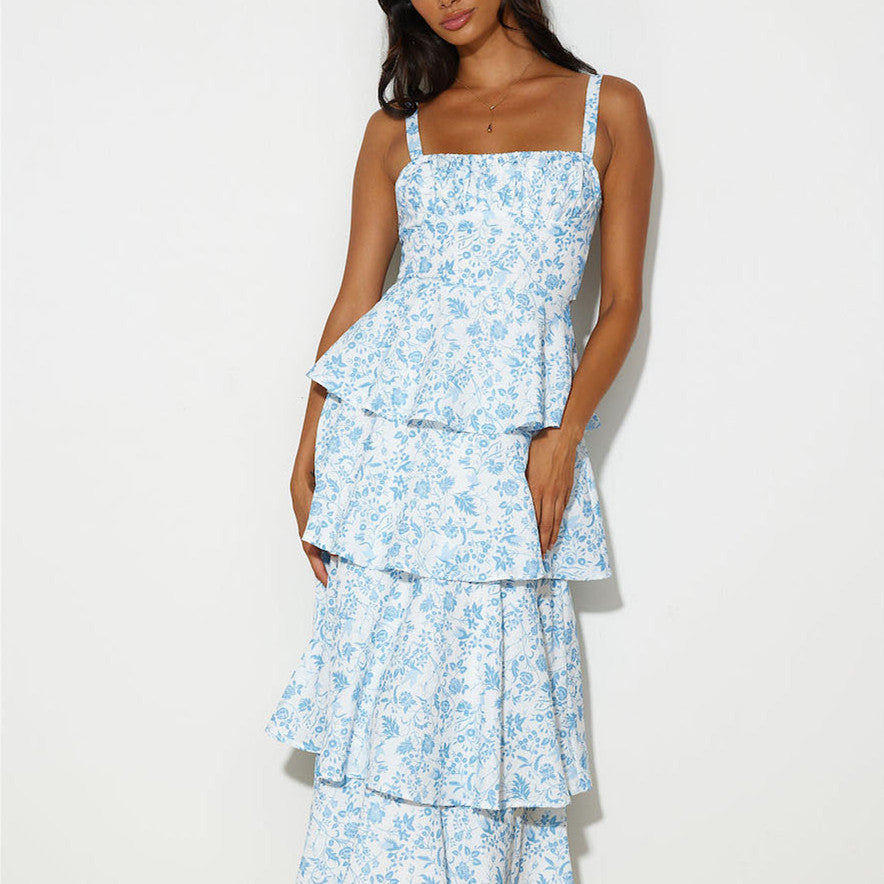 A Women's Printed Sling Layered Dress free delivery