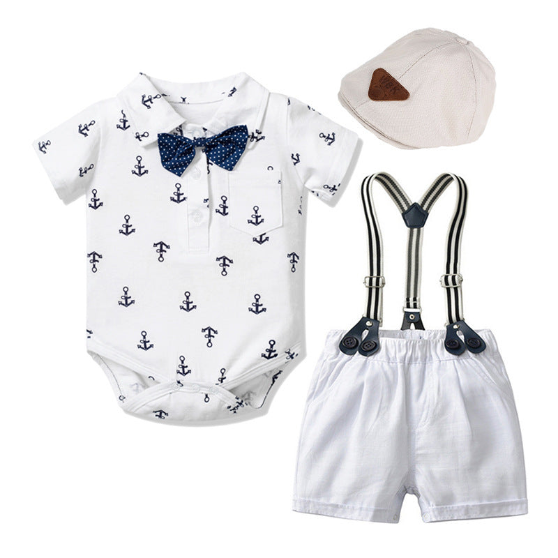 Baby Boy Gentleman Clothes Printed Triangle Romper free delivery