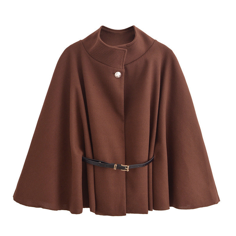 A New Stand Collar Batwing Sleeves Cloak Top With Belt Ins Fashion Temperament Jacket Woolen Sweater Outwear For Women Clothing free delivery