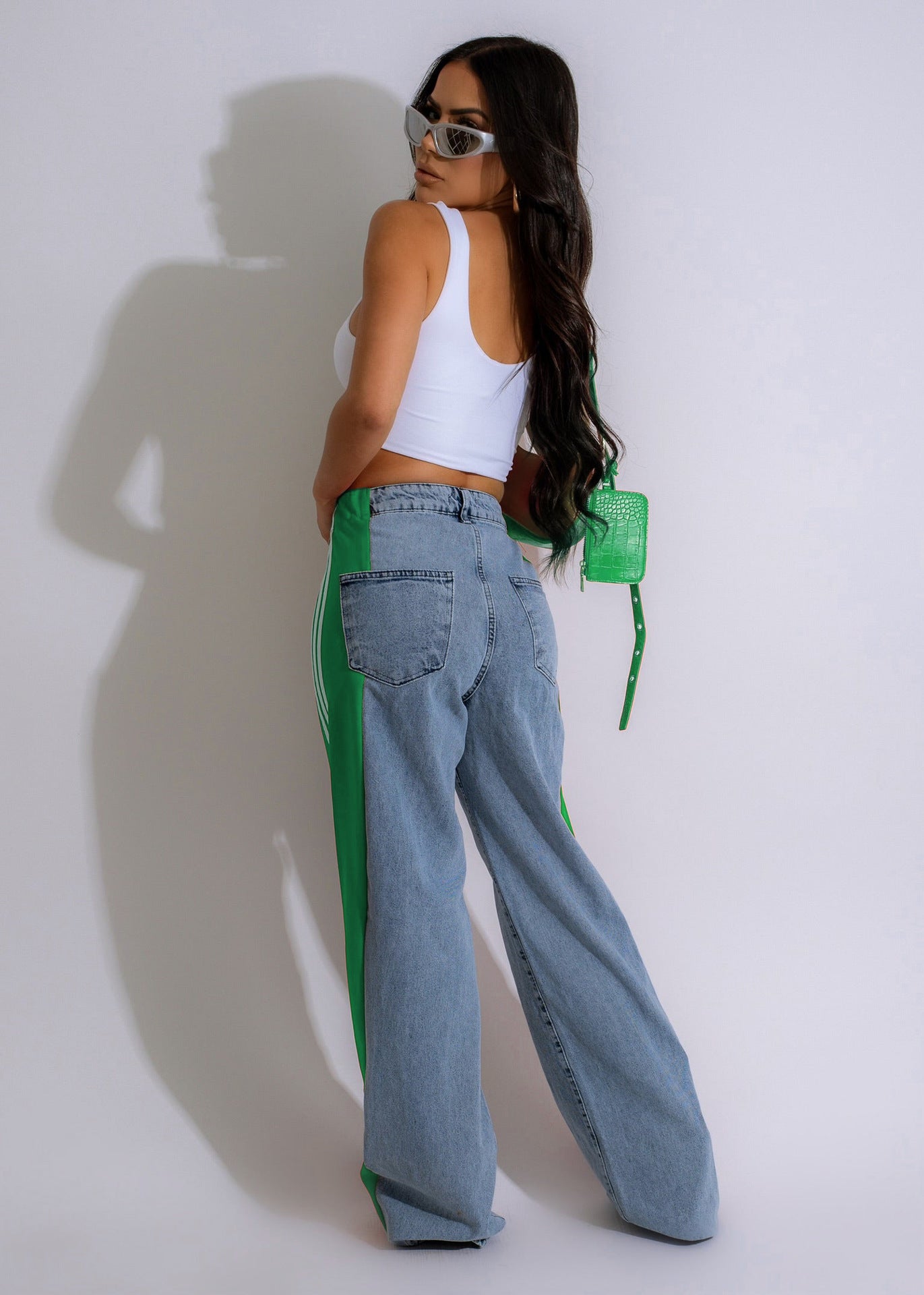 A Wide-leg patchwork denim trousers casual 2024 style free delivery