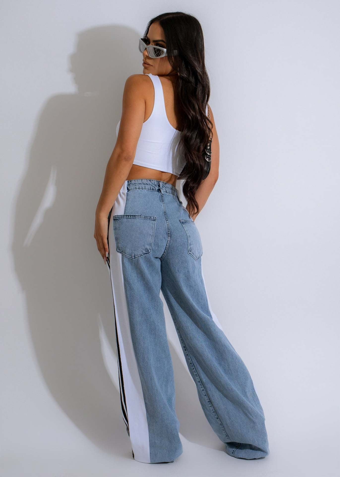 A Wide-leg patchwork denim trousers casual 2024 style free delivery