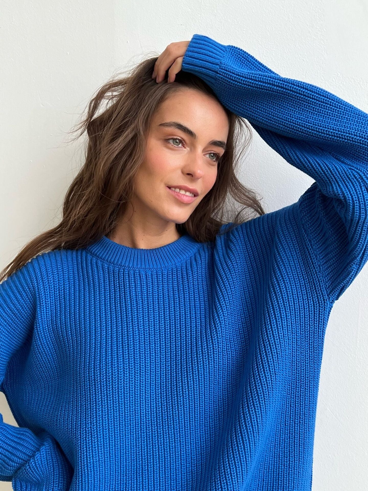 A Sweater Round Neck Loose Solid Color Sweater free delivery