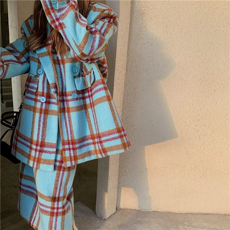 A 1 Winter Woolen New Skirt Plaid Suit free delivery