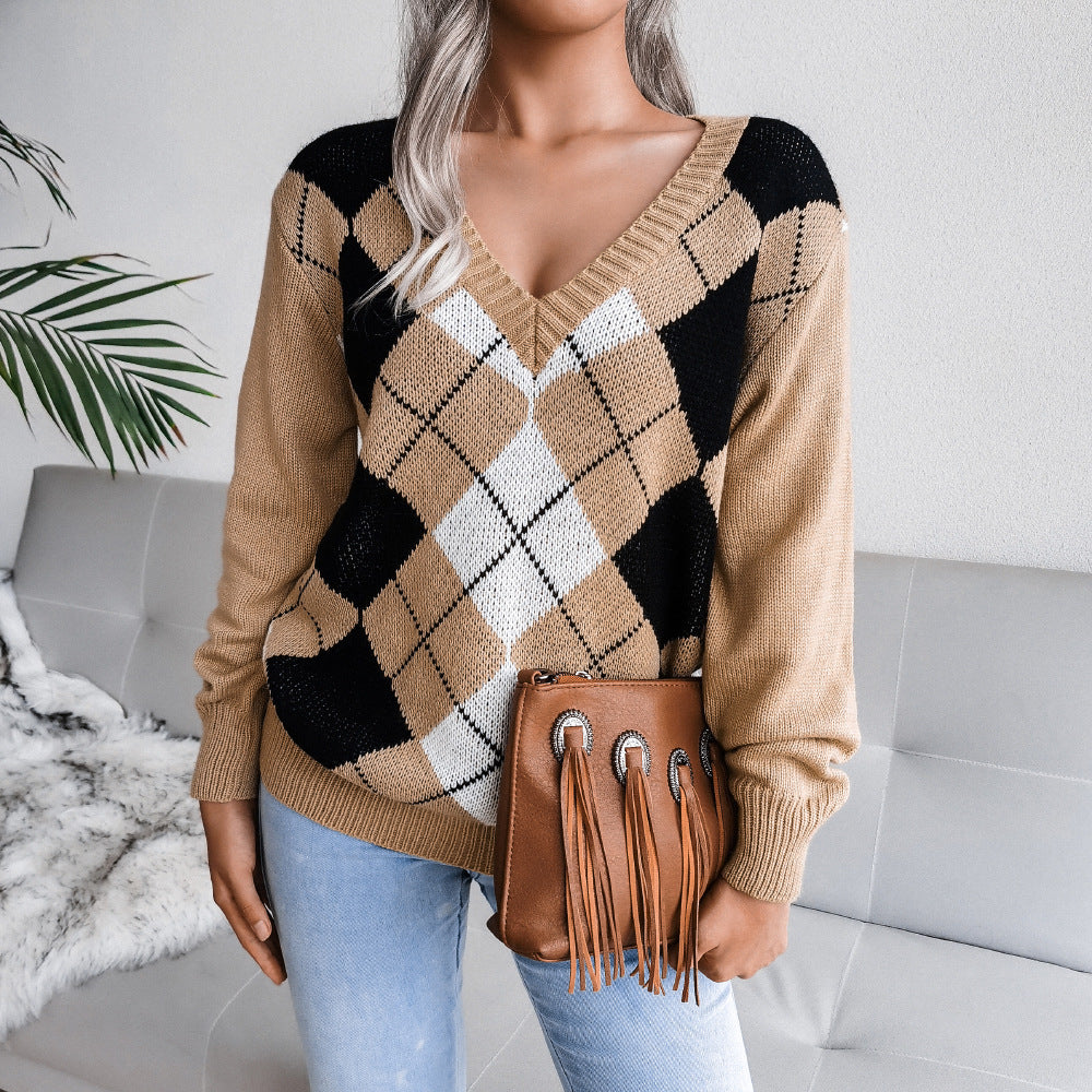 Ladies Preppy Diamond Casual Sweater